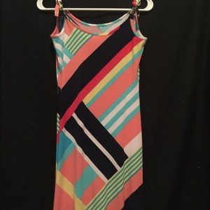 A very long striped maxi dress